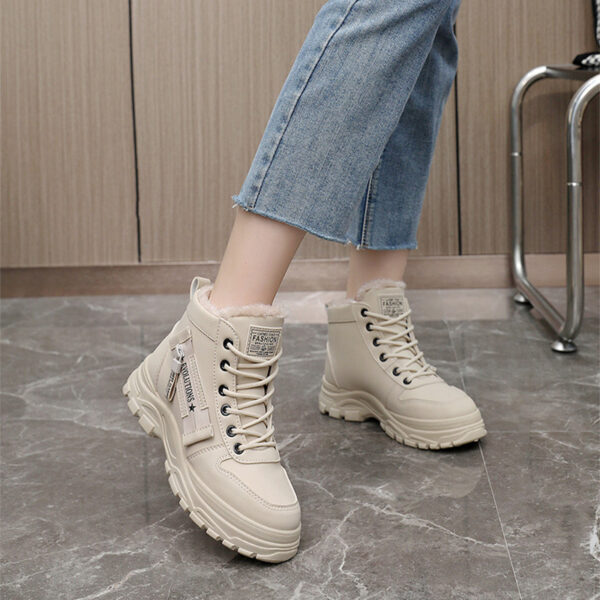 Fleece Lace-up Boots Winter Warm Short Plush High-top Shoes - Image 9