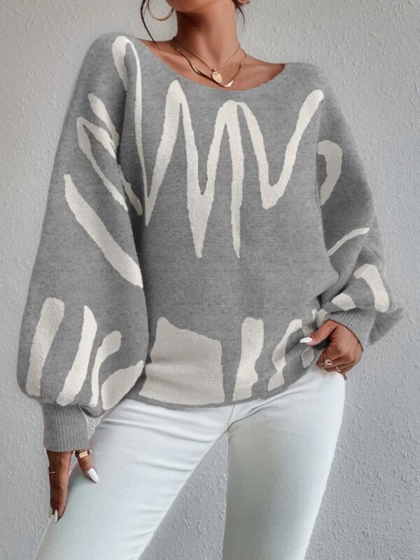 New Lantern-sleeved Pullover Sweater Fashion Line Printed Loose Tops Women's Clothing - Image 4