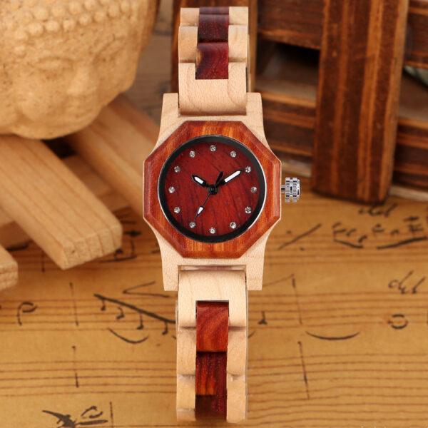 Bracelet Buckle Octagon Face Diamond Ladies Wooden Watch - Image 8