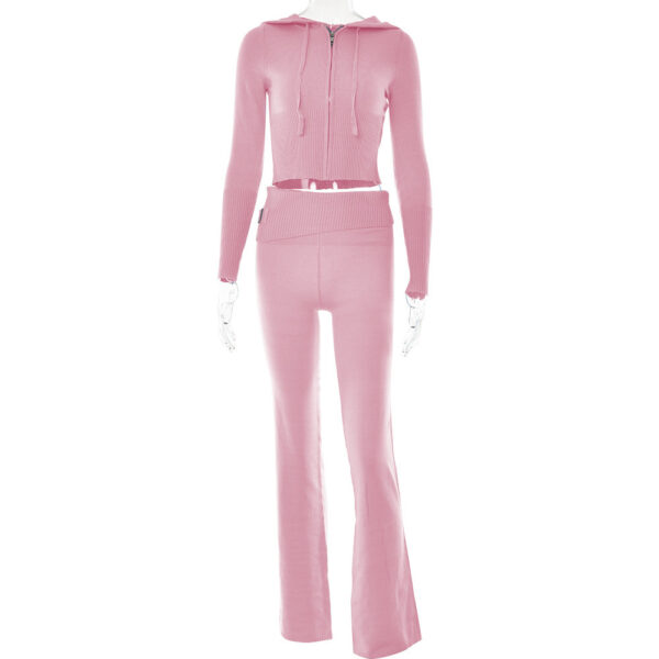 Hoodie Suit Women Leisure Sexy Zip Long Sleeve Sweater And High Waist Long Pants Set - Image 6