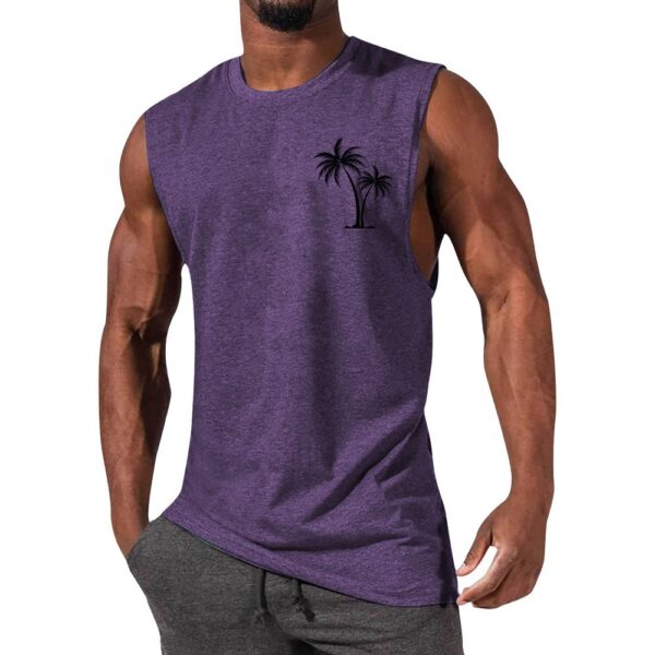 Coconut Tree Embroidery Vest Summer Beach Tank Tops Workout Muscle Men Sports Fitness T-shirt - Image 9