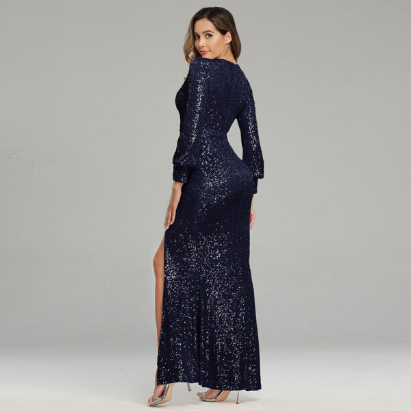 Fantasy Celebrity Sexy High Slit Long Sleeve Sequined Banquet Evening Dress Women - Image 2