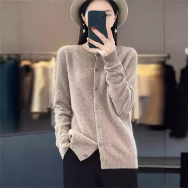 Fashion Merino Wool Cardigan Sweater Women O-Neck Long-sleeve Cashmere Knitwear Spring Autumn Female Clothing Tops - Image 8