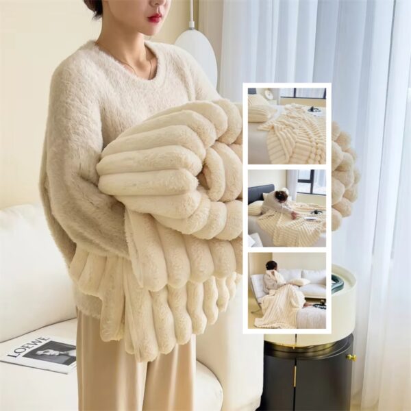 Soft Wind Bubble Velvet Blanket Warm Solid Rabbit Fur Blankets Double-sided Thickening Cover Throw Warm Fur Blanket - Image 4