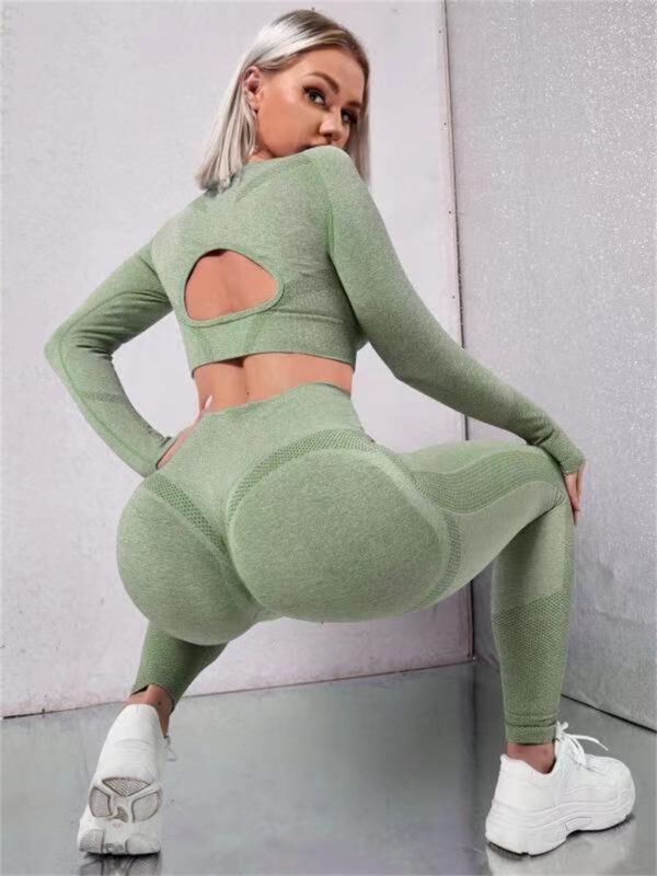 2pcs Sports Suits Long Sleeve Hollow Design Tops And Butt Lifting High Waist Seamless Fitness Leggings Sports Gym Sportswear Outfits Clothing - Image 9