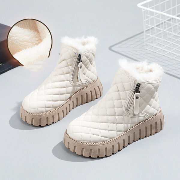 Women's Plaid Pattern Platform Ankle Boots Casual Side Zipper Plush Lined Snow Boots Winter Comfortable Short Boots - Image 9