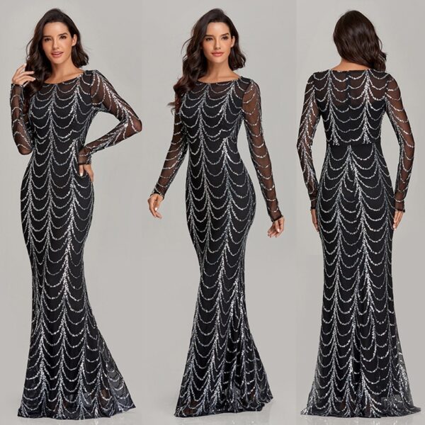 Sequins Women Maxi Dresses Long Sleeve Female Party Dresses - Image 8