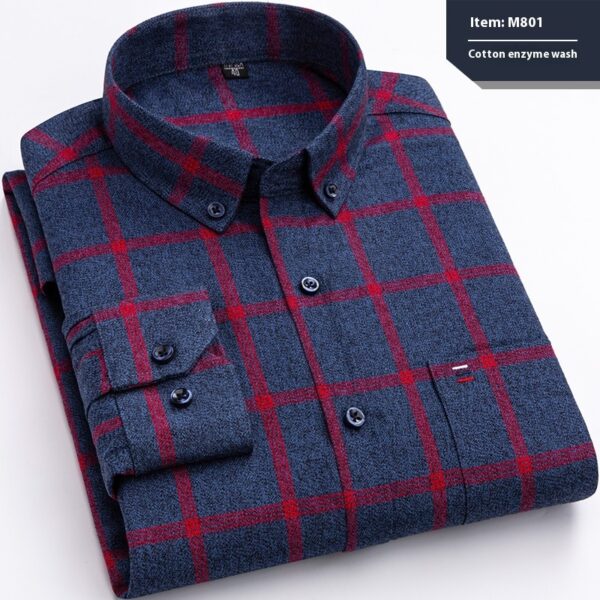 Cotton Long-sleeved Shirt Plaid Business Slim Fit - Image 2