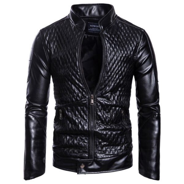 Long Sleeve Zipper Cardigan Jacket Leather Jacket Leather Coat - Image 7