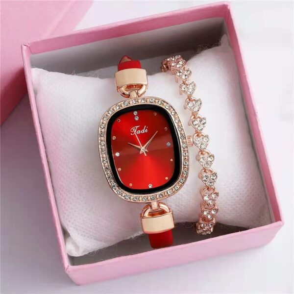 Women's Watch Bracelet Suit Two-piece Women's Quartz Watch Diamond Rhinestone Thin Belt Fashion Watch - Image 2