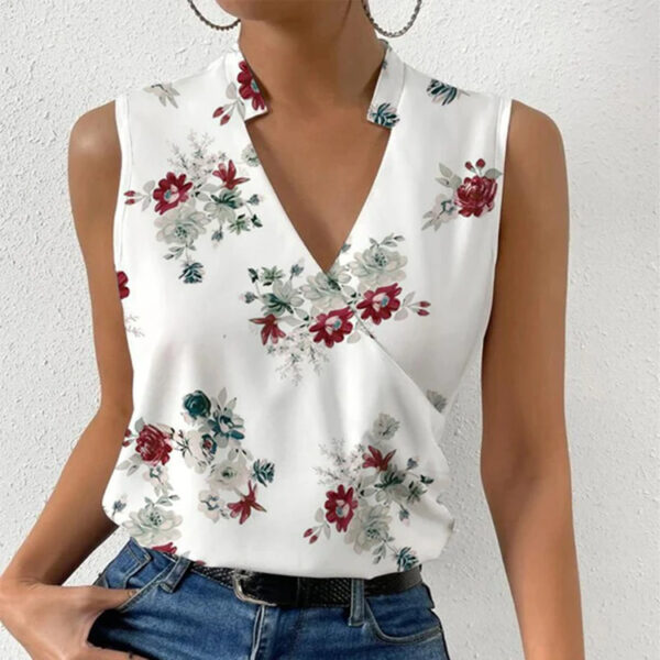 Casual Printed Tops Summer V-neck Sleeveless T-shirt Womens Clothing - Image 4