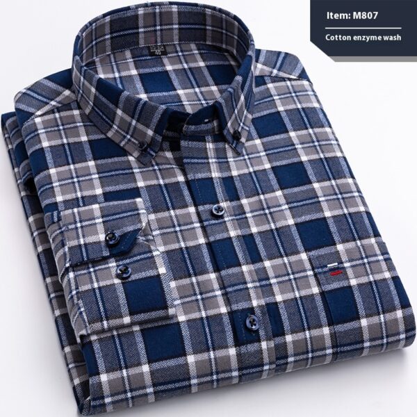 Cotton Long-sleeved Shirt Plaid Business Slim Fit - Image 6