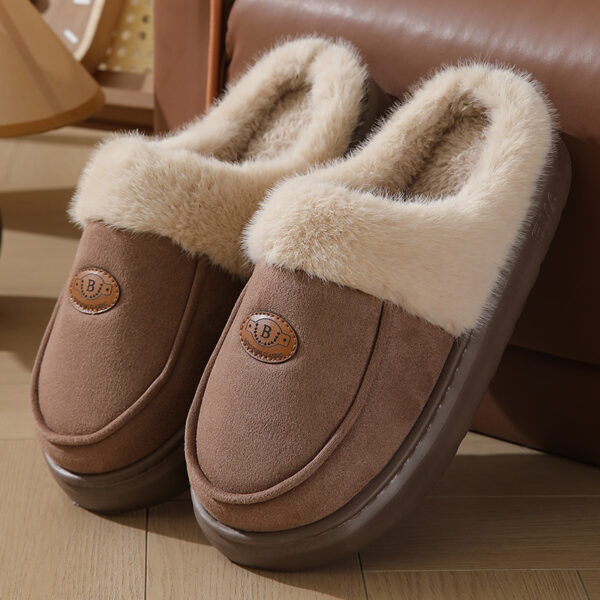 Winter Plush Slippers For Men Casual All-match Warm Suede House Shoes Indoor Non-slip Floor Bedroom Slipper - Image 2