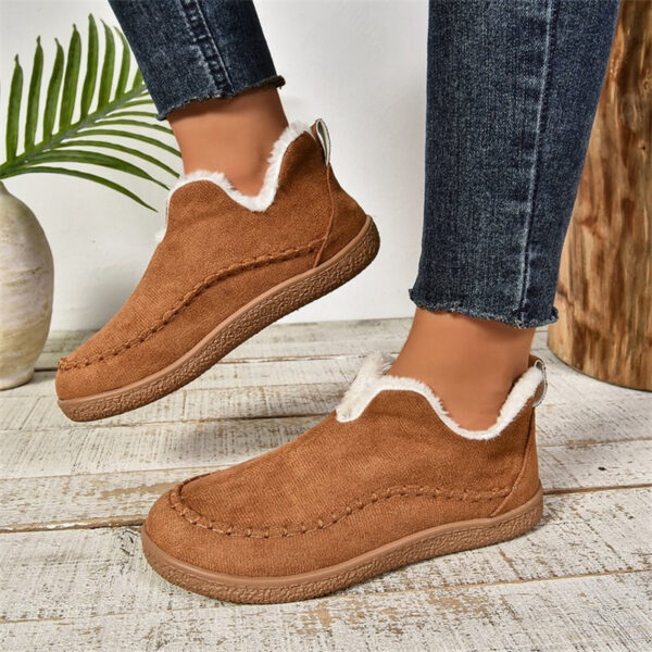 Fashion V-cut Plush Ankle Boots Winter Plus Velvet Flat Snow Boot Casual Warm Solid Suede Cotton Shoes For Women - Image 5