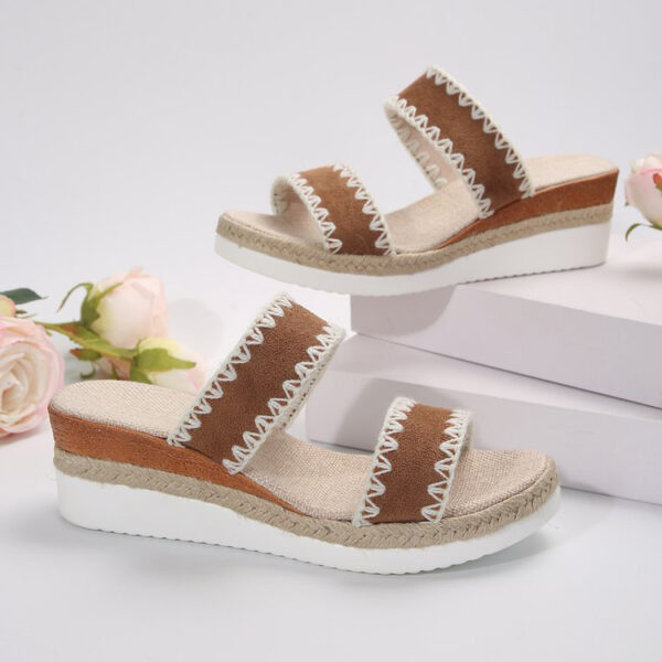 New Hemp Rope Woven Wedge Slippers Summer Ethnic Style Sandals Double Wide Strappy Shoes For Women - Image 4