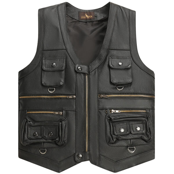 Genuine Leather Vest Man First Layer Cowhide Motorcycle Clothing - Image 8