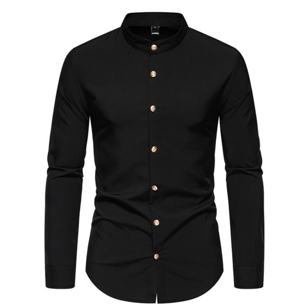 Men's Fashion Solid Color Party Shirt Metal Button Long Sleeve - Image 4