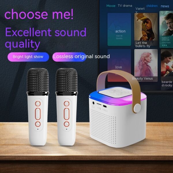 Microphone Karaoke Machine Bluetooth-compatible Speaker With 2 Wireless Mic RGB Light Home Family Singing Speaker - Image 5