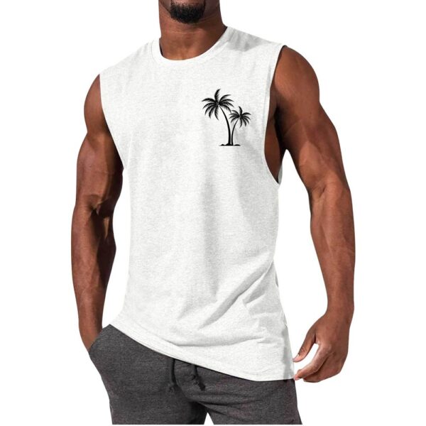 Coconut Tree Embroidery Vest Summer Beach Tank Tops Workout Muscle Men Sports Fitness T-shirt - Image 3