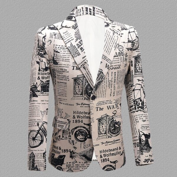 Personality Newspaper Printed Costume For Men - Image 6