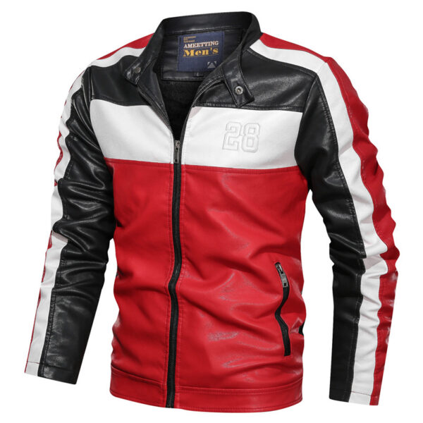 Men's stand-up collar motorcycle jacket leather jacket - Image 4