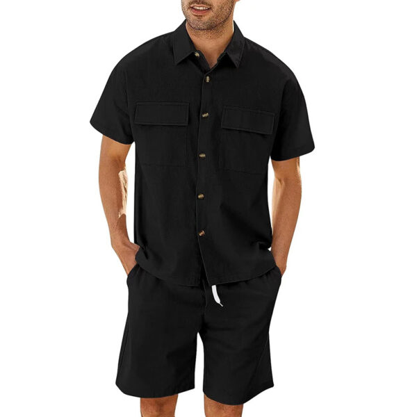 Summer Suits Men Short Sleeve Lapel Pockets Shirt And Drawstring Shorts Sports Fashion Leisure Men's Clothing - Image 5