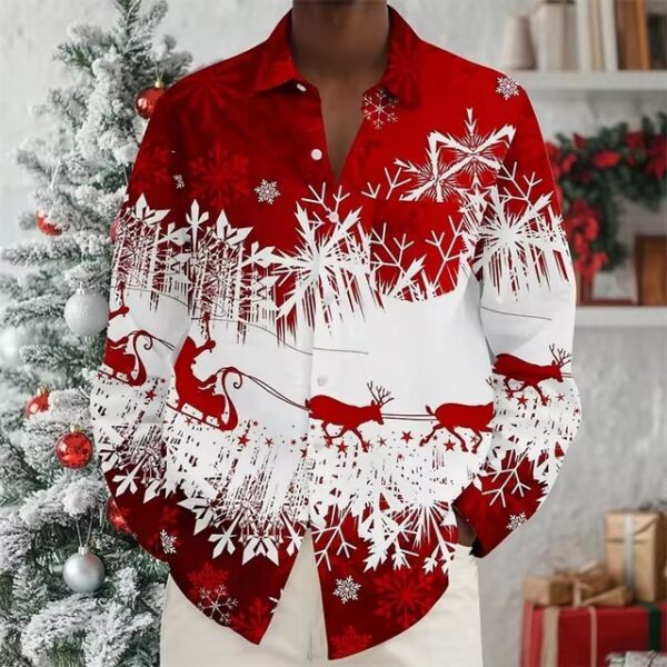 Multi-Color Gradient Christmas Men's Christmas Printed Shirt Long Sleeve - Image 5