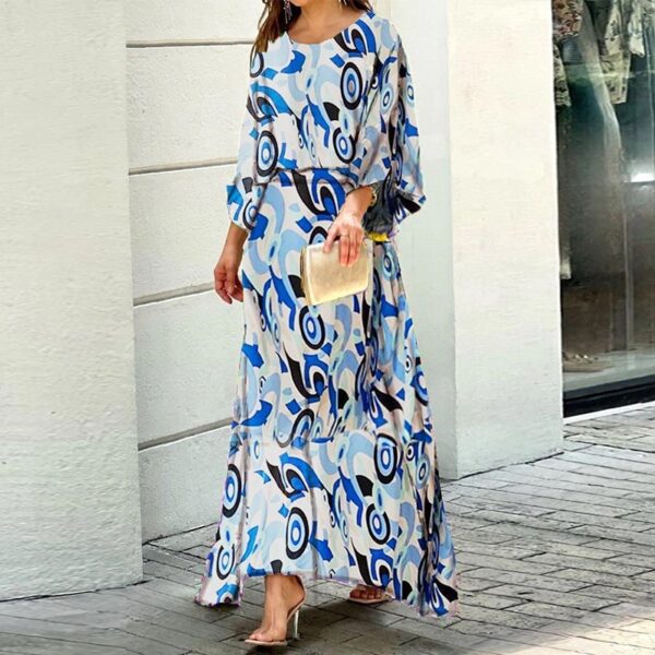 2pcs Women's Dress Suits Fashion Loose Printed Long Sleeve Top And High Waist Long Skirt - Image 7