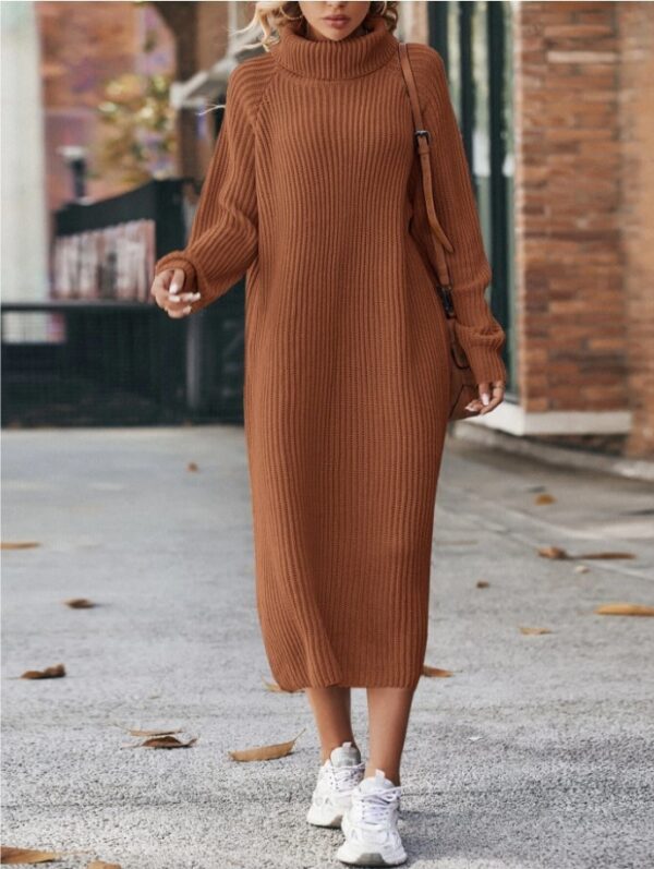 Winter Turtleneck Knitted Sweater Dress Fashion Solid Loose Pullover Long Dresses For Women Clothing - Image 5