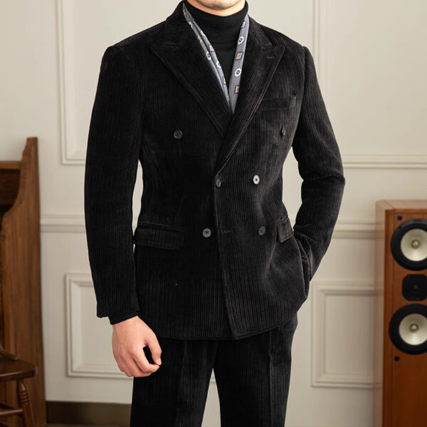 Gentleman Style Double Row Buckle Groove Bar Chenier Suit Set - Image 3