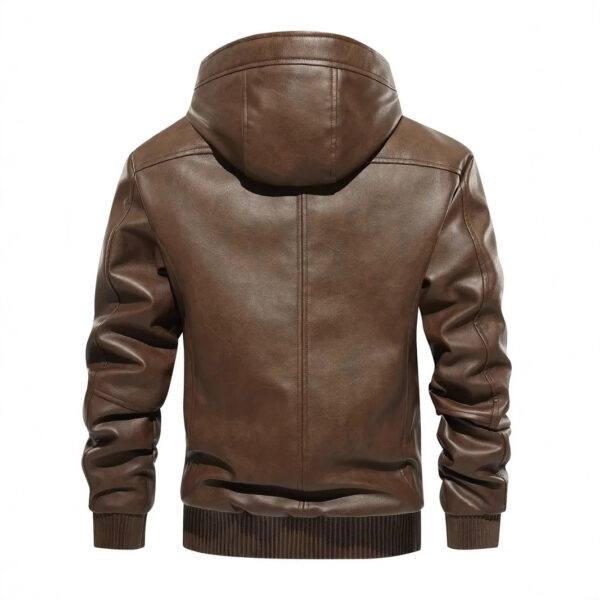 Winter Fleece-lined Men's Casual All-matching Hooded Leather Coat Coat - Image 5