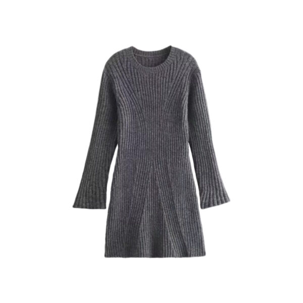 Fashion Solid Ribbed Knitted Dress Fall And Winter Slim-fit Stand-up Collar A-line Dresses Women's Clothing - Image 6