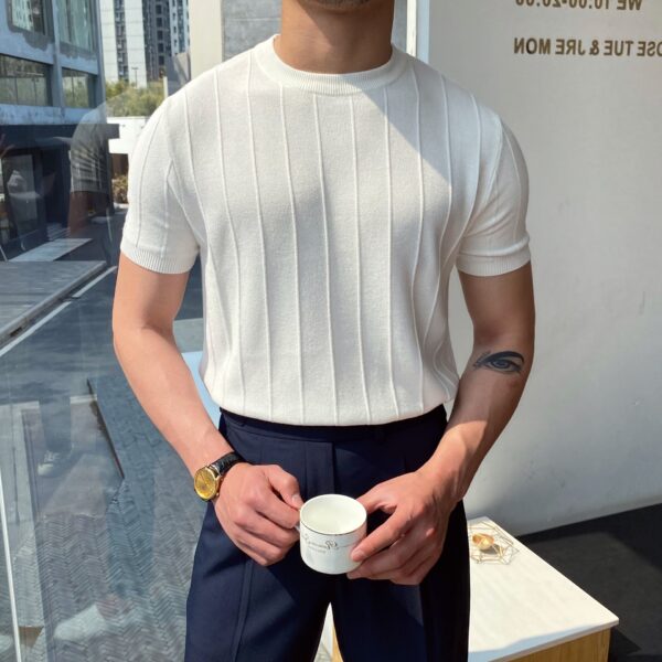 Short Sleeve Knitted T-shirt Summer Men's Light Round Neck Thin Tops - Image 4