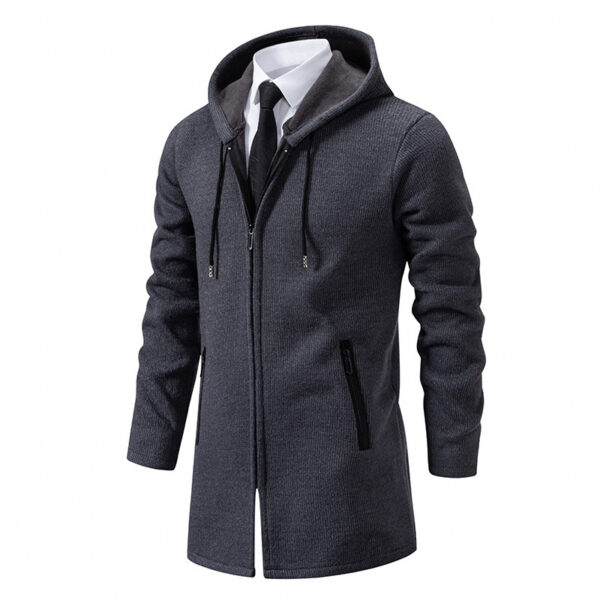 Men's Sweater Jacket Mid-length Coat Hooded Sweater Men's Coat - Image 4