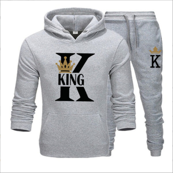 New Men's Sweater KING QUEEN Loose Casual Hooded Printed Couple Suit - Image 7