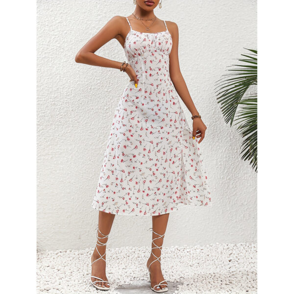 New Polka Dot Print Suspender Dress Summer Sexy Slit Long Dresses For Womens Clothing - Image 5