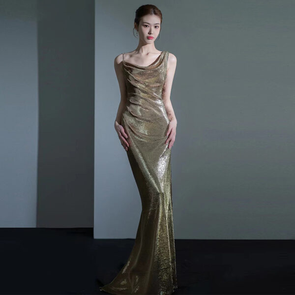 Fishtail Evening Dress For Women Elegant Sequins Annual Meeting Sexy Backless - Image 4