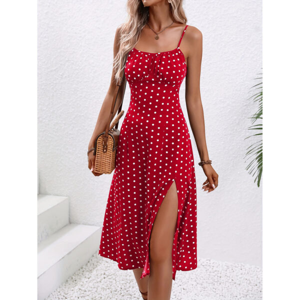 New Polka Dot Print Suspender Dress Summer Sexy Slit Long Dresses For Womens Clothing - Image 7