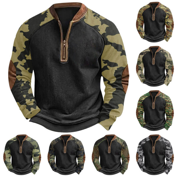 Printed Half Zipper Camouflage Men's Sweater - Image 2