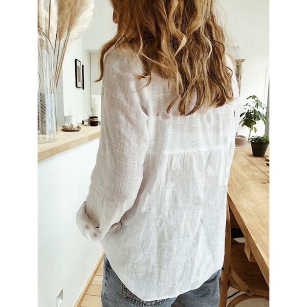 Loose Button Lapel Cardigan Top Long Sleeve Shirt Womens Blouses - Image 9