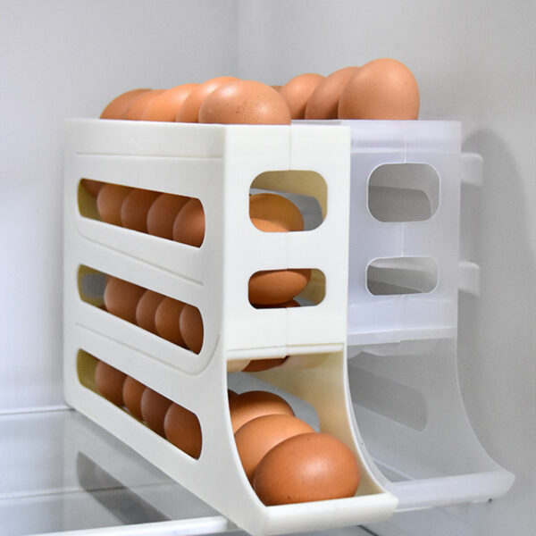 Refrigerator 4-Layer Automatic Egg Roller Sliding Egg Tray Refrigerator Side Door Large Capacity Holder Egg Storage Box Kitchen Gadgets - Image 5