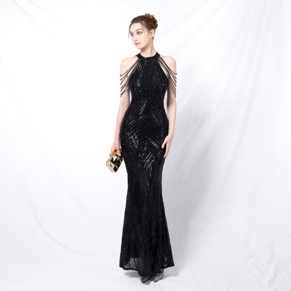 Backless Evening Dress Women Party Dress Long Wear Sequin Fabric Cheap - Image 3