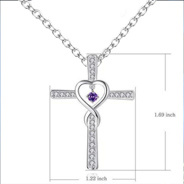 Infinity Love God We Trust Christian Cross Birthstone Crystal Pendant Necklace Colour Gems Zircon Heart Necklace Women Jewelry - Image 7