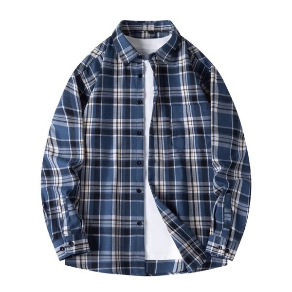 Retro Plaid Shirt Lapel Men's Long-sleeved Jacket - Image 4