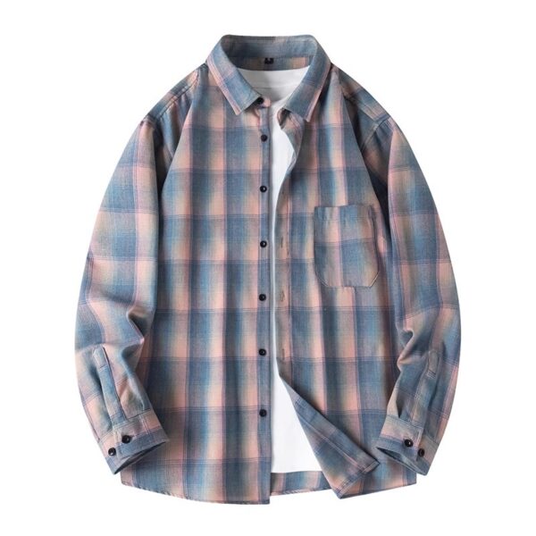 Retro Plaid Shirt Lapel Men's Long-sleeved Jacket - Image 2