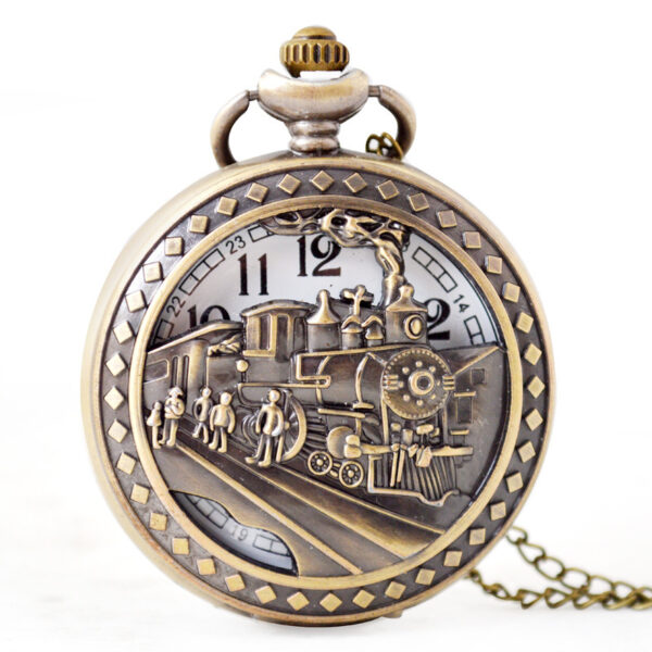 Hollow Train Head Large Classic Version Nostalgic Quartz Pocket Watch - Image 7