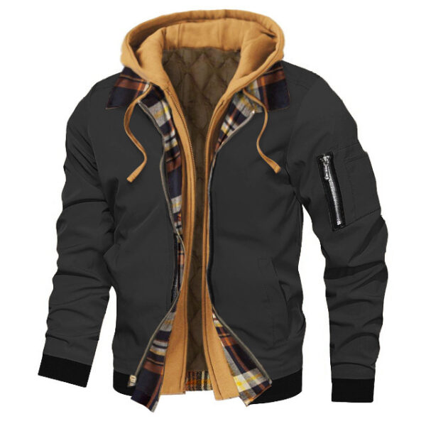 Autumn And Winter Thick Plus Size Men's Solid Color Hooded Jacket - Image 5