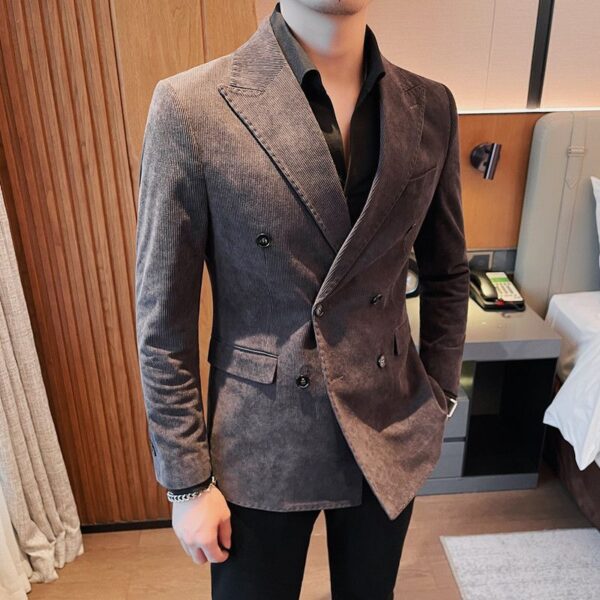 Light Luxury Corduroy Suit Jacket Autumn And Winter Double Breasted Casual - Image 4