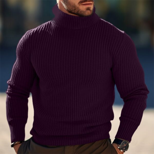 Autumn And Winter Turtleneck Solid Color Striped Sweater Men - Image 2