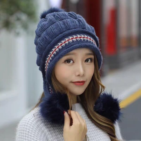 Cozy Knit Fleece-Feel Beanie With Ear Flaps & Pompom Warm Winter Hat For Women Perfect For Skiing & Outdoor Activities - Image 6